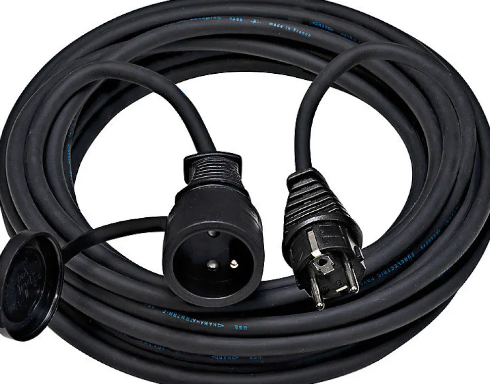 Rallonge électrique 10 m câble H07RN-F 3G2,5 avec prise clapet IP44 - 3500 W