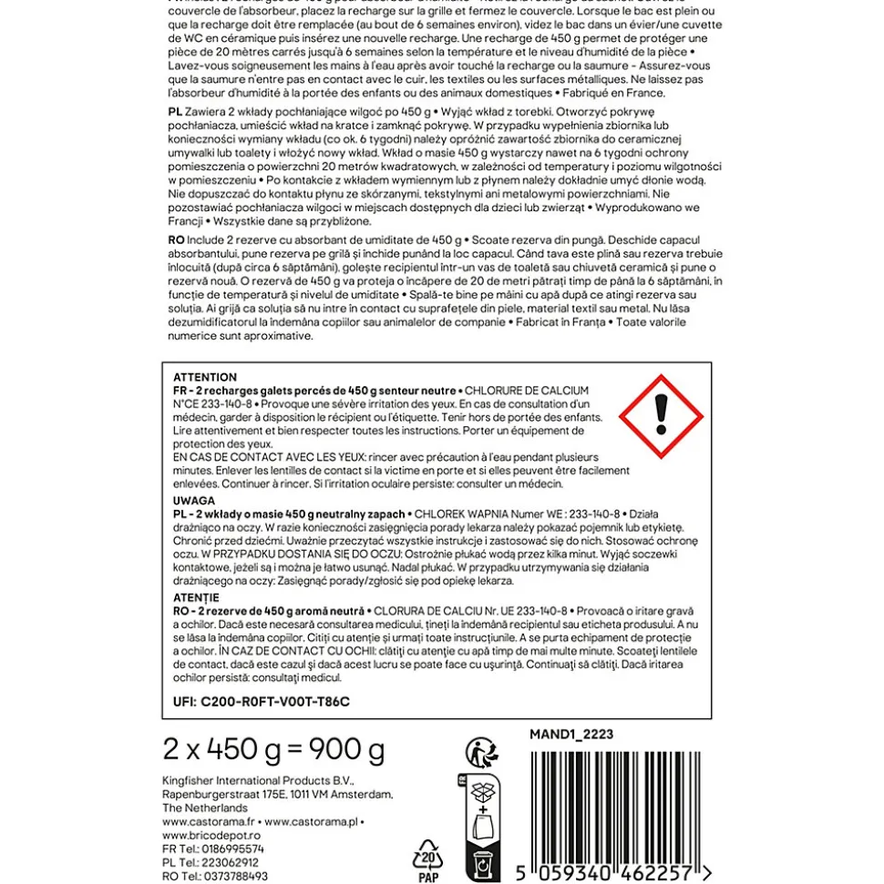 Recharge pour absorbeur d'humidité GoodHome 2 galets neutre 20m² 450g