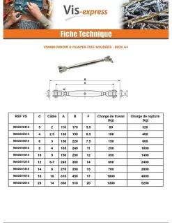 Ridoir à chapes fixes soudées Inox A4 Diamètre 8 - 1 pièce