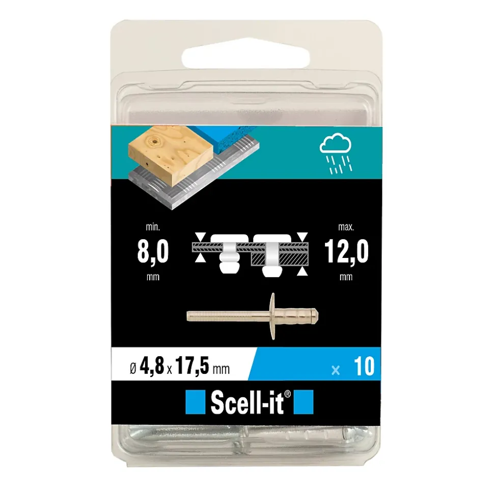 Rivet ø4.8 x 17.5 mm tête large charge max 300kg, 10 pièces