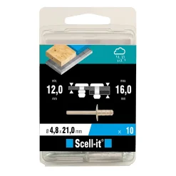 Rivet ø4.8 x 21 mm tête large charge max 300kg, 10 pièces
