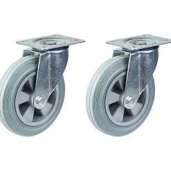 Roulette de 200mm 8" à bandage caoutchouc gris, pivotante, forte capacité de 410kg, jeu de 2