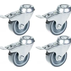 Roulette 50mm 2" à bandage caoutchouc gris, pivotante avec frein, capacité 160kg, jeu de 4
