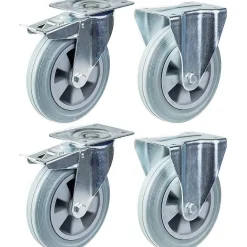 Roulette 200mm 8" frein en caoutchouc gris & fixe capacité 820kg, jeu de 4