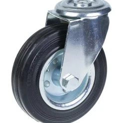 Roulette pivotante de 125 mm avec caoutchouc noir sur roue centrale en acier embouti