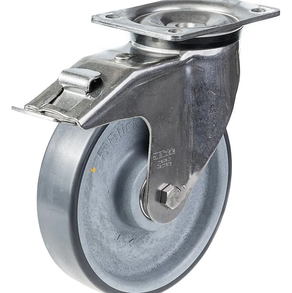 Roulette pivotante/frein de 160 mm en acier inoxydable avec disque conducteur gris