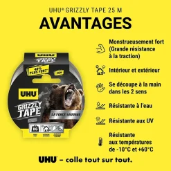 Ruban adhésif UHU Grizzly tape gris 25m