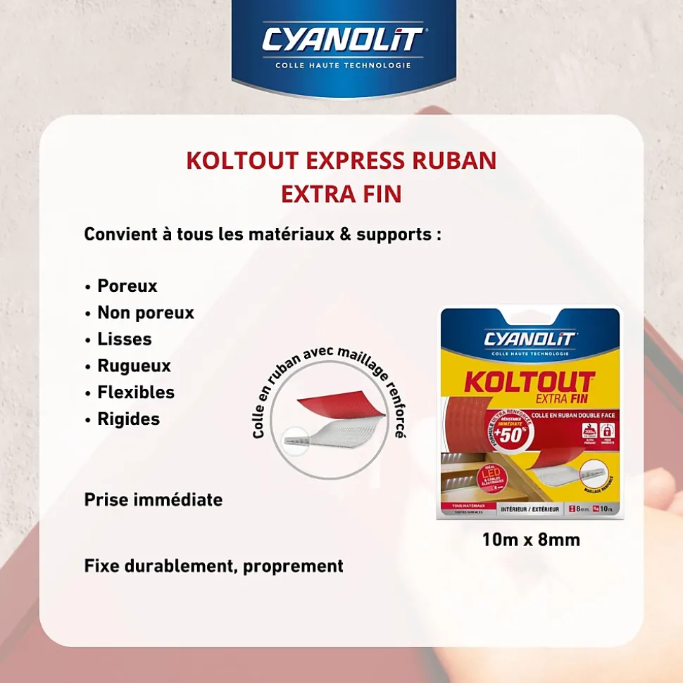 Ruban colle Koltout extra fin h. 8 mm x l. 10 m