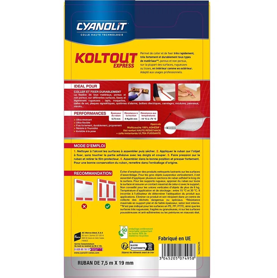 Ruban colle Koltout extra fin h. 19 mm x l. 7.5 m