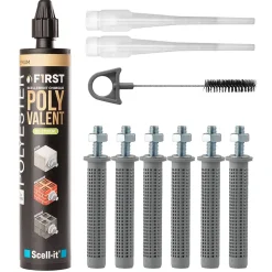 SCELL IT Kit Scellement Chimique FIRST300 300ml Ton béton avec 6 Tamis et Tige Acier M8 et Brosse