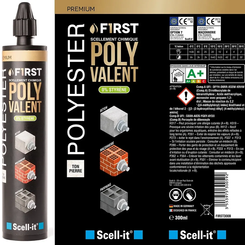 SCELL IT Pack Pistolet Heritage avec 2 Cartouches Scellement Chimique First300 Ton béton