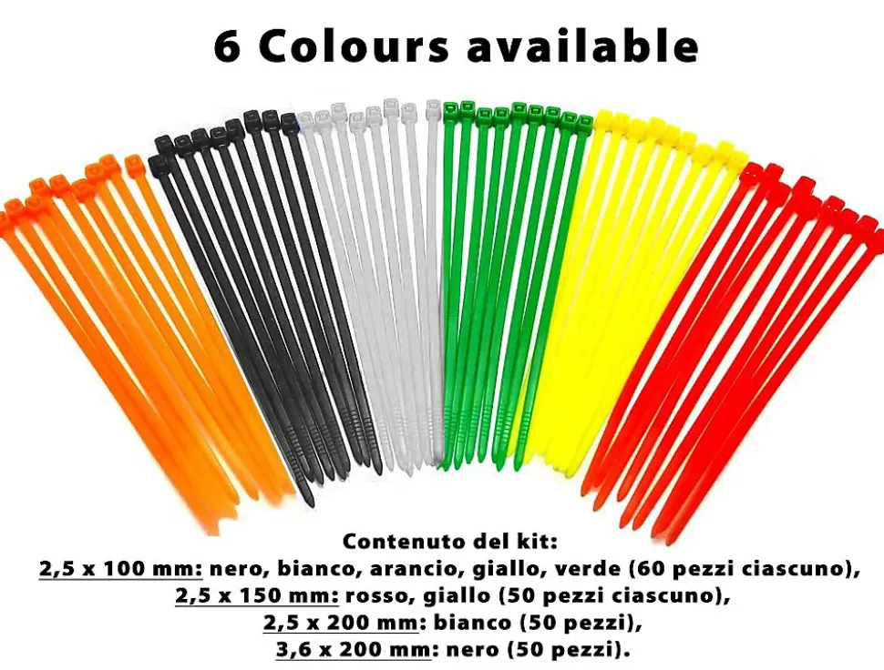 Serre-câbles de couleur en nylon, différentes tailles - 500 pièces assorties