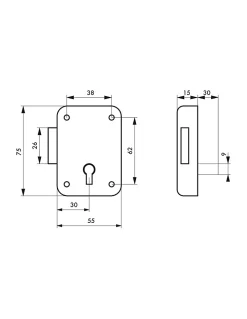 Serrure de meuble Paris pour porte d'ameublement, gauche, axe 30mm, 55x70mm, gris, 1 clé - THIRARD