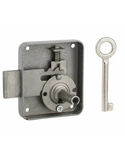 Serrure de meuble Paris pour porte d'ameublement, droite, axe 40mm, 65x70mm, gris, 1 clé - THIRARD