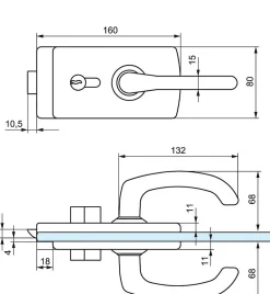 Serrure de milieu cylindre béquille à déport LAGUNE 15 chromé mat 4360 épaisseur 8mm - STREMLER - 4360.31.0