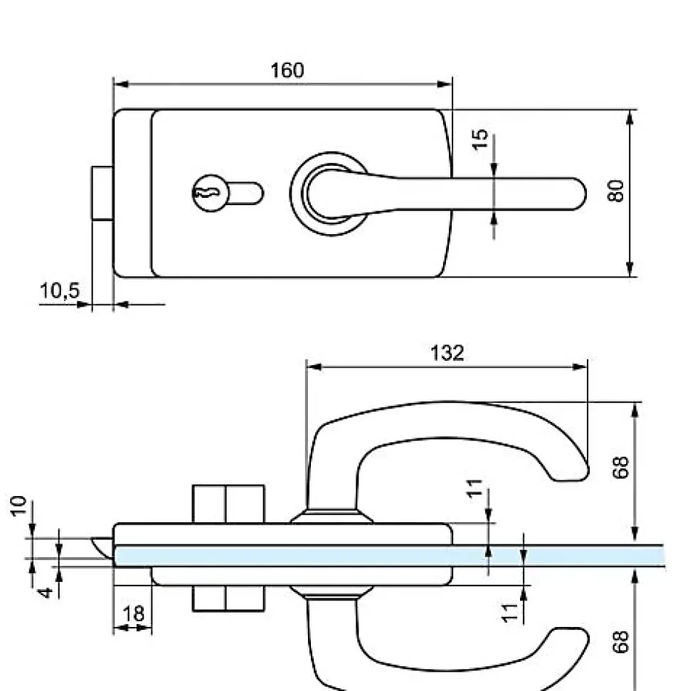 Serrure de milieu cylindre béquille à déport LAGUNE 15 chromé mat 4360 épaisseur 8mm - STREMLER - 4360.31.0