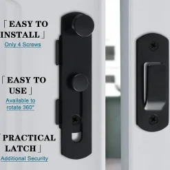 Serrure de porte coulissante, verrou de volet, verrou de porte avec vis, acier inoxydable, finition noir mat
