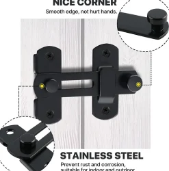 Serrure de porte coulissante, verrou de volet, verrou de porte avec vis, acier inoxydable, finition noir mat