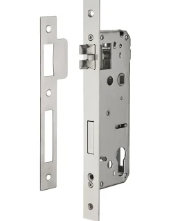 Serrure encast. Intelock trou cylindre pour poignées connectées, inox, axe45mm, entr'axes85mm, carré8, révers - INTELOCK
