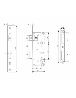 Serrure encast. Intelock trou cylindre pour poignées connectées, inox, axe50mm, entr'axes85mm, carré8, révers - INTELOCK
