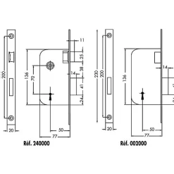 Serrure à larder MULTIBAT à pêne dormant et demi tour axe 50mm T/NO bout rond sans gâche réversible - JPM - 240000-02-1J