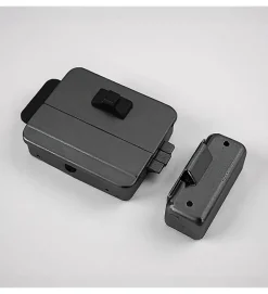 Serrure éléctrique 12V réversible en applique cylindre exterieur et bouton intérieur DOM