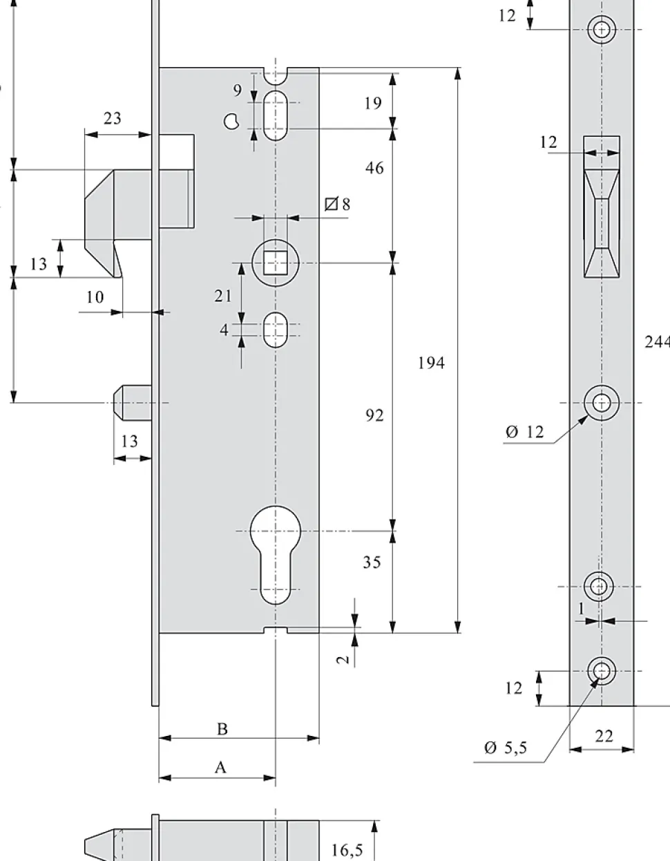 Serrure monopoint à larder Série 2565 pêne à mentonnet coffre 47mm - STREMLER - 2565.47.0