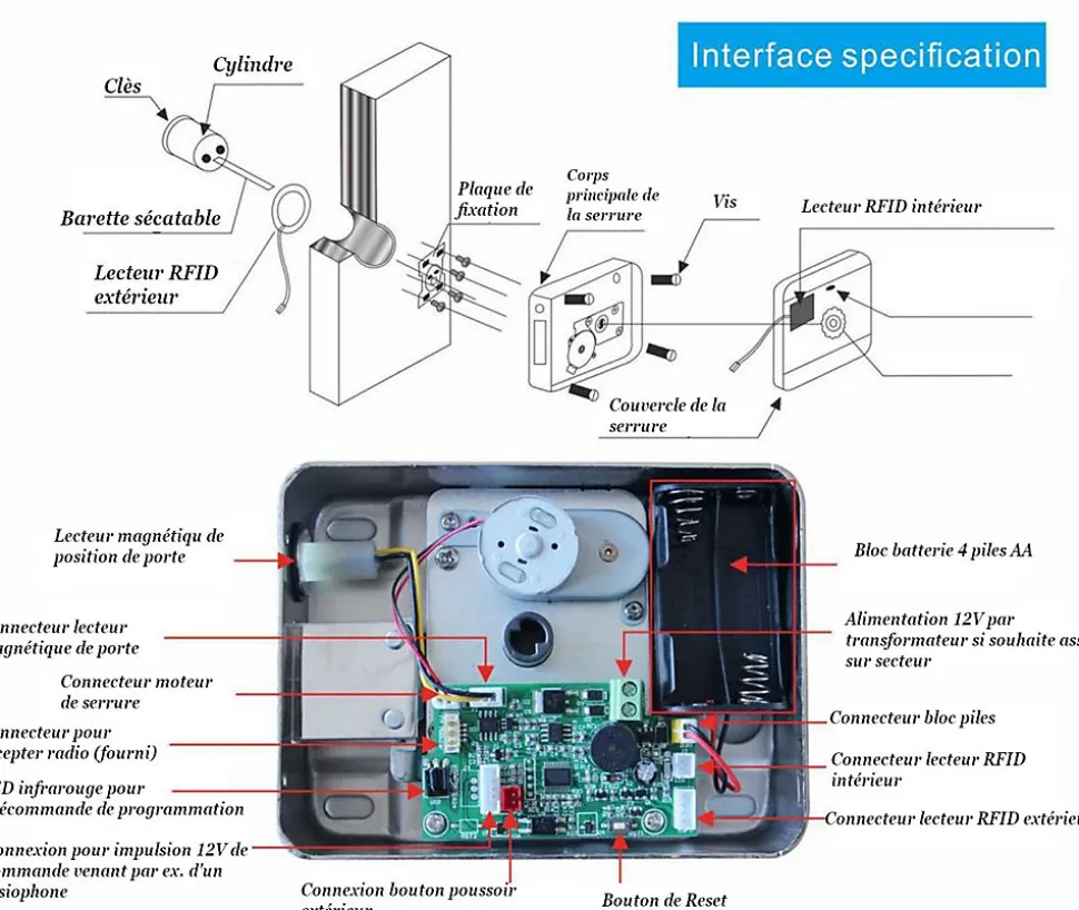 Serrure télécommandé sur batterie d'ouverture à distance