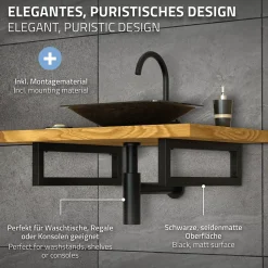 Set de 2x consoles murales support d'étagères en acier noir mat 450x150x30 mm