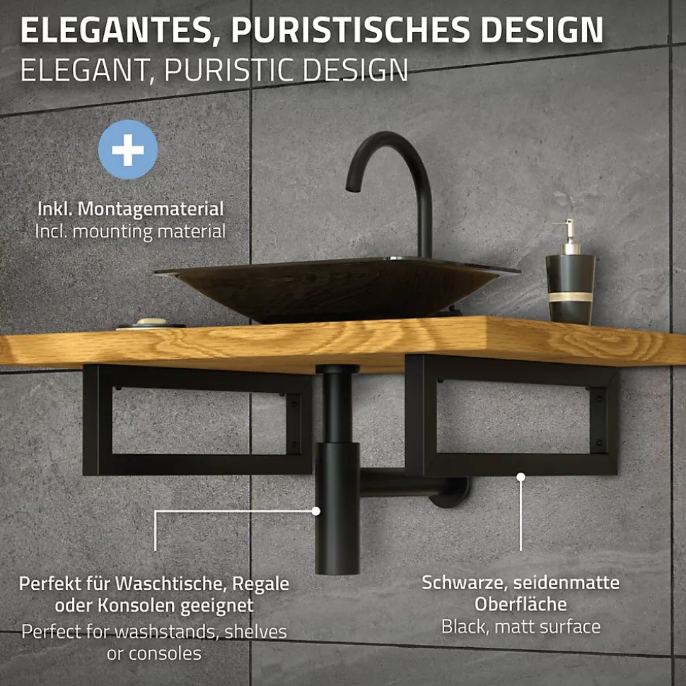 Set de 2x consoles murales support d'étagères en acier noir mat 450x150x30 mm