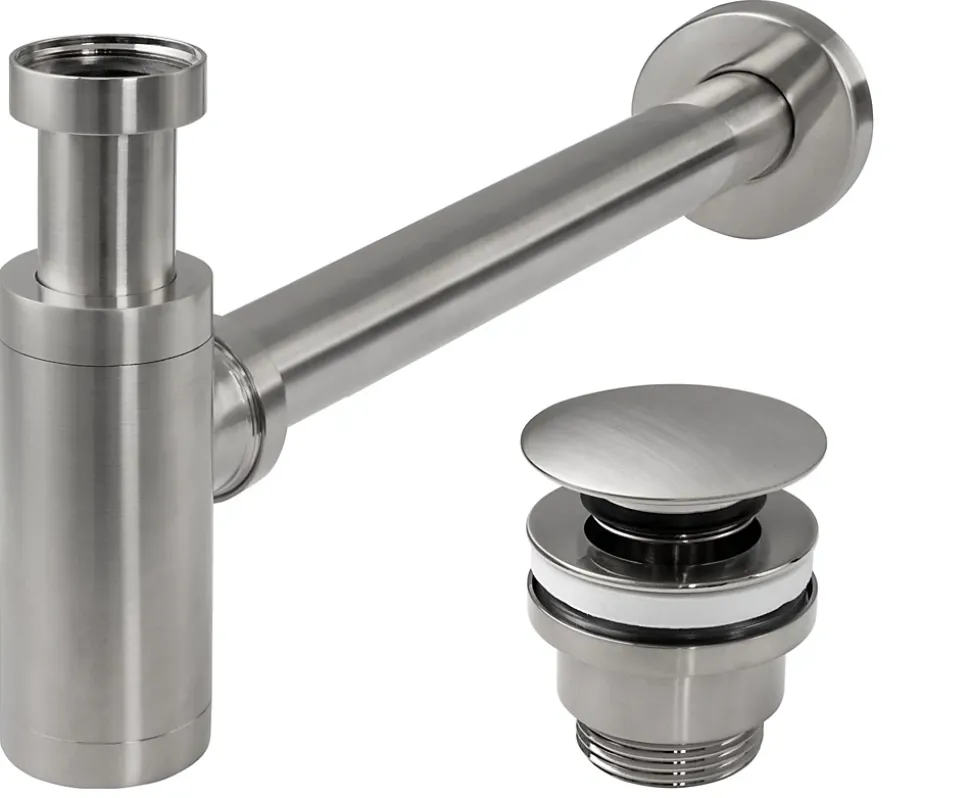 Siphon de lavabo + bonde Rea Brushed Nickel