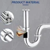 Siphon de Lavabo en Acier Inox Chrome Anti Odeur Tube Courbe en Forme de G Ouverture Quart de Tour pour Lavabo