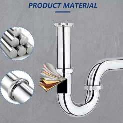 Siphon de Lavabo en Acier Inox Chrome Anti Odeur Tube Courbe en Forme de G Ouverture Quart de Tour pour Lavabo