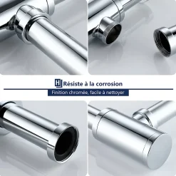 Siphon de Lavabo en Acier Inox Hauteur Reglable Set de Siphon G1 1 4 pour Vasque et Lavabo