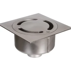 Siphon de sol Netdrain Standard ACO - Inox 304 sablée - Platine 200 x 200 mm - Sortie verticale DN63 mm - PMR