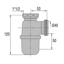 Siphon evier non réglable sortie D40 laiton brut - VALENTIN - 36620000900