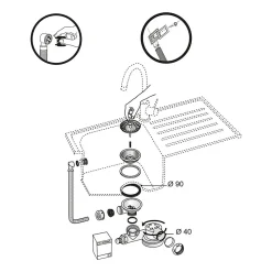 Siphon extra-plat réglable blanc 90mm avec bouchon et trop-plein Wirquin