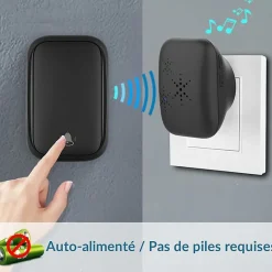 Sonnette d'extérieur sans fil sans batterie, étanche IP 68, humidité de la neige et de la pluie, noir