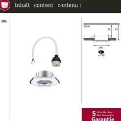 Spot encastré Kit de 10 fixe rond 90mm GU10 max. 10x10W 230V gradable Chrome mat