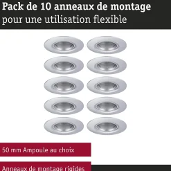 Spot encastré Kit de 10 fixe rond 90mm GU10 max. 10x10W 230V gradable Chrome mat