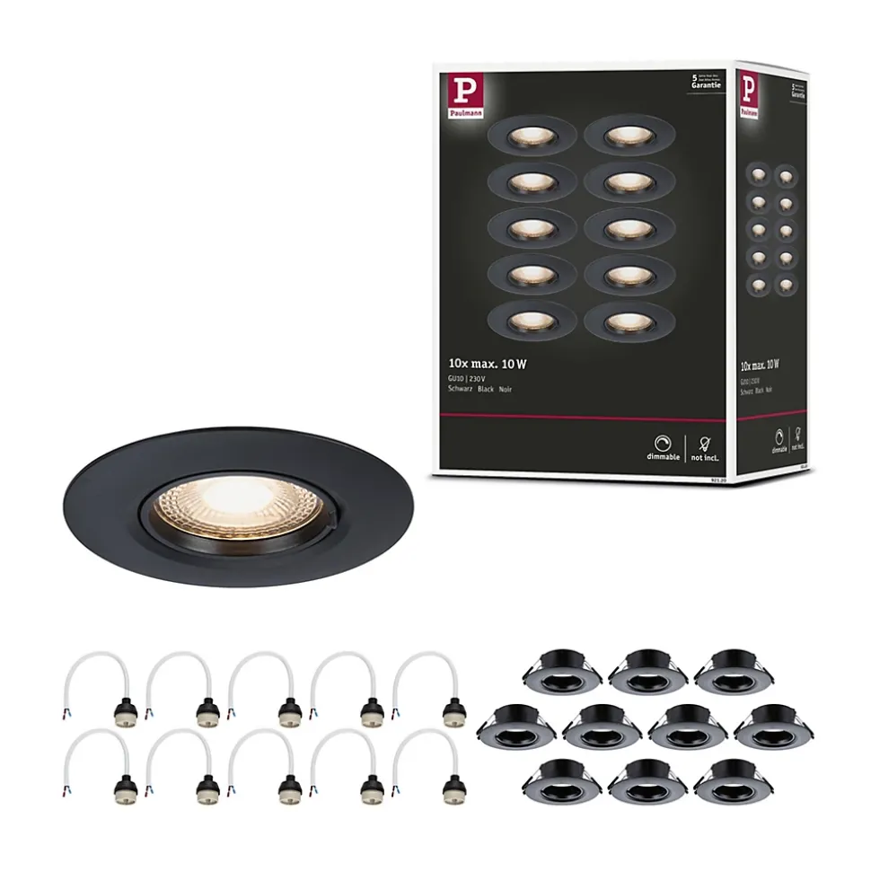 Spot encastré Kit de 10 fixe rond 90mm GU10 max. 10x10W 230V gradable Noir