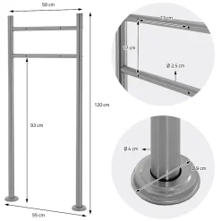 Support de boîte aux lettres acier inoxydable argent support modern 55x120x9 cm