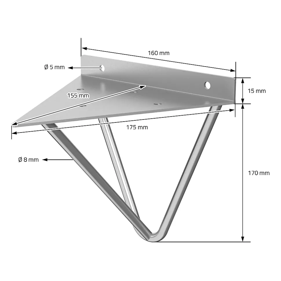 2 Support d'Etagere d'angle triangle en métal gris avec vis 160mm