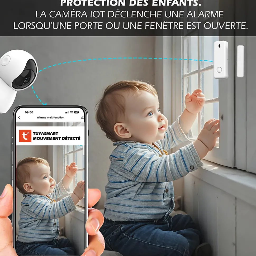 Système d'alarme connecté Caméra rotative 4MP avec Sirène intégrée