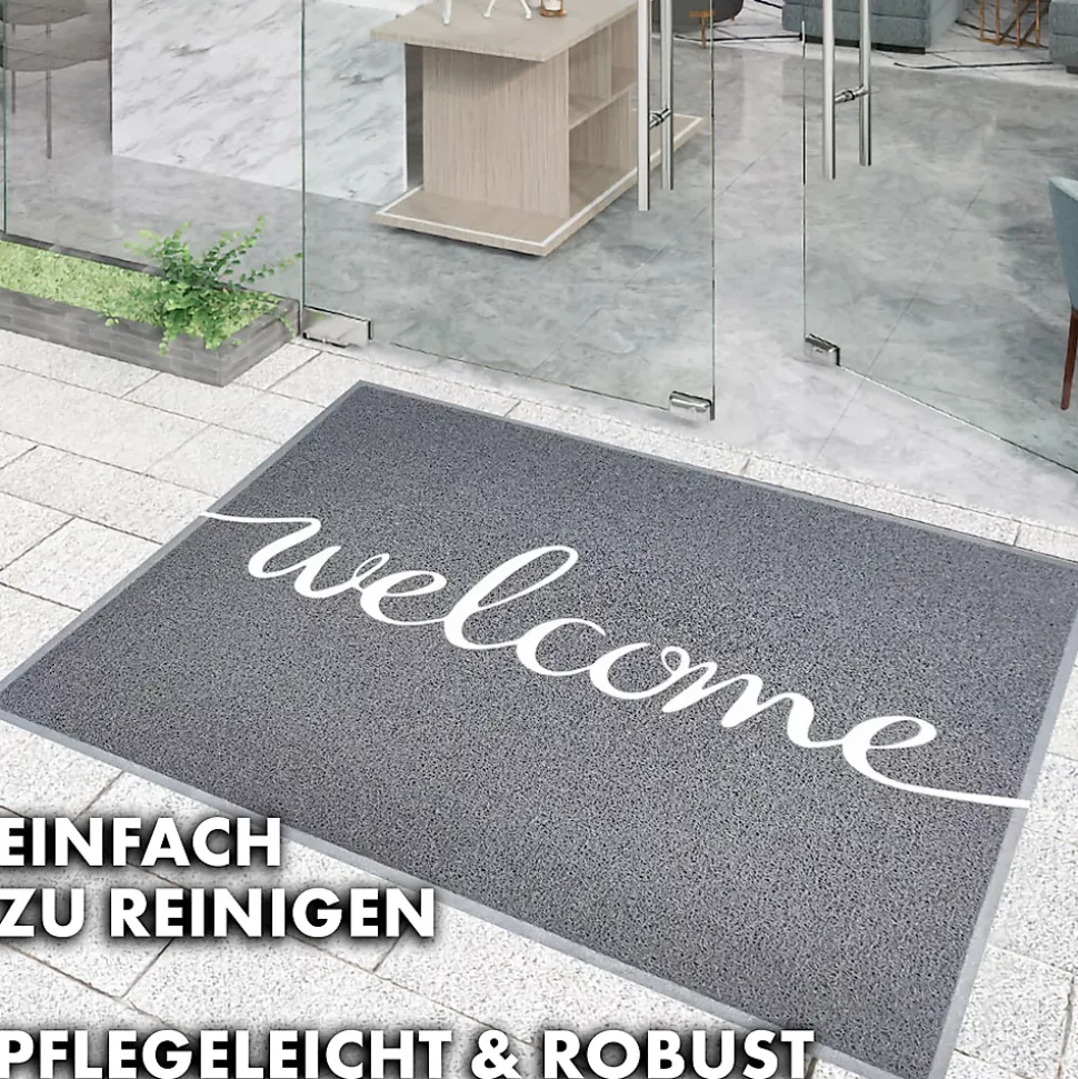 Tapis de Porte Paillasson Spaghetti, Welcome - Gris, 40 x 60 cm