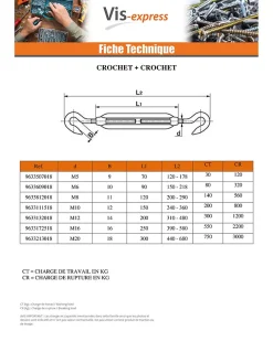 Tendeur crochet crochet M8X120 Inox A4 - 1 pièce