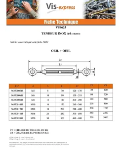 Tendeur oeil crochet M5X70 Oeil 8 Inox A4 - 20 pièces