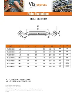 Tendeur oeil oeil M16X250 Oeil 26 Inox A4 - 10 pièces