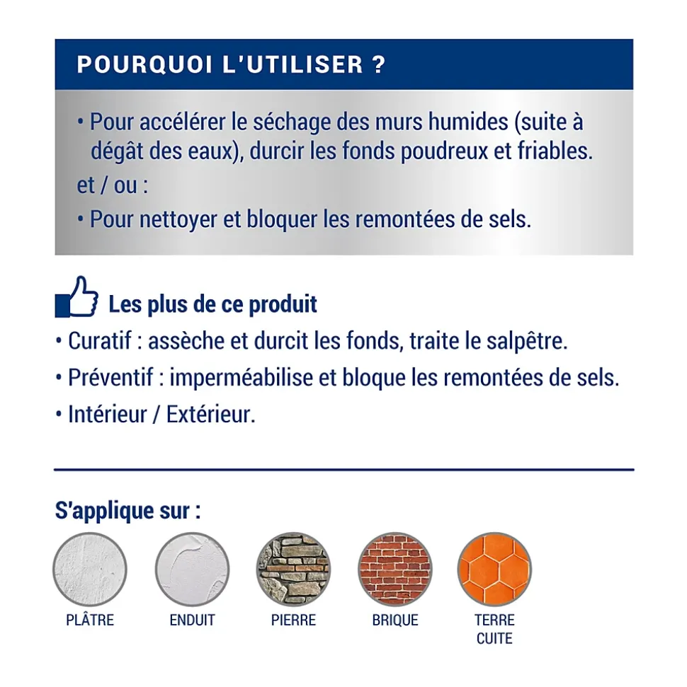 Traitement murs humides et salpêtre intérieur extérieur incolore Ripolin 0,75L