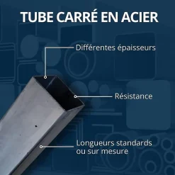 Tube carré acier 40 mm ep 3 mm, Longueur : 4 metres - Comment Fer